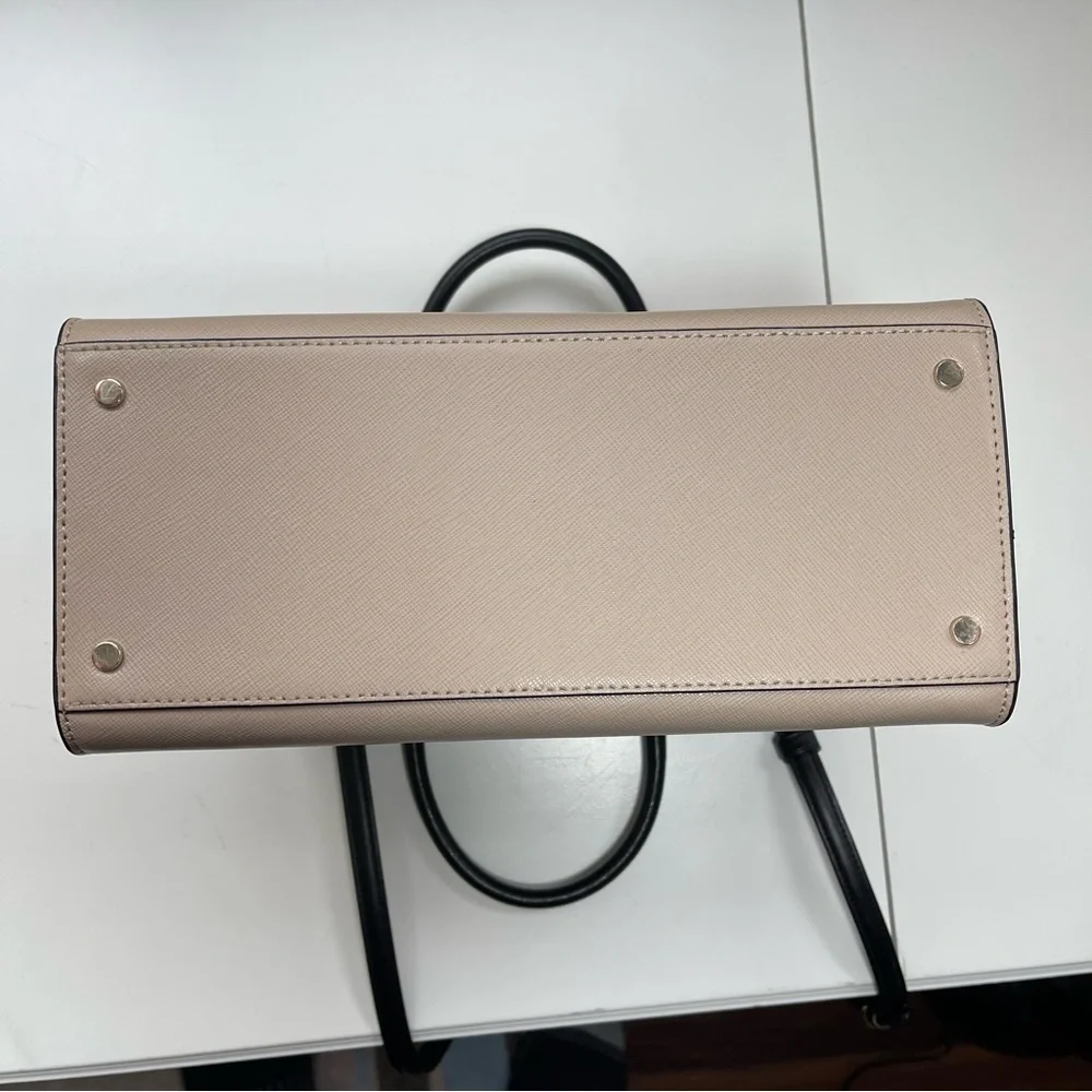 Kate Spade Staci Medium Satchel Crossbody Saffiano Leather Tan White Black